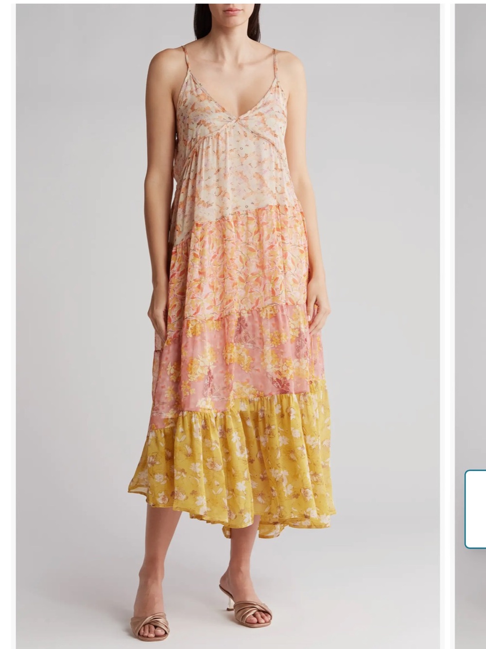 Floral Tiered Maxi Dress in Pink and Yellow - Lightweight Summer Slip Dress